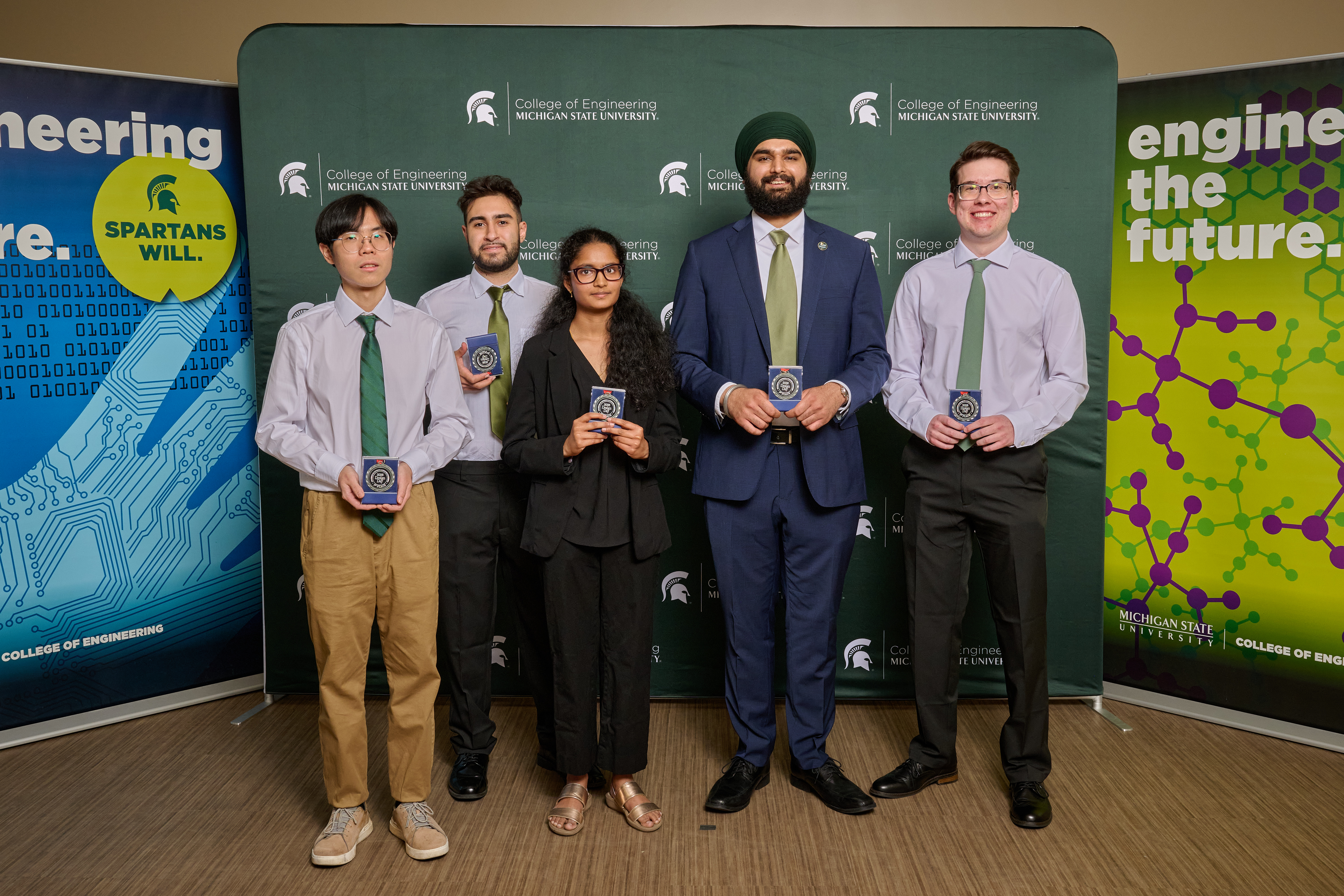 Left to right: Kuanlun Chiu, Hady Nayef, Sahithi Alla, Parteek Sidhu, Nathaniel Gleneski
